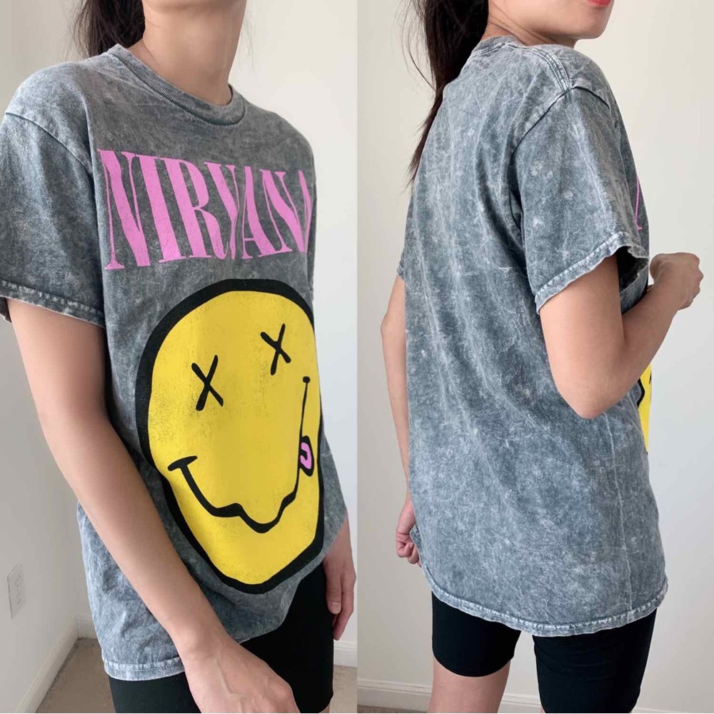 NIRVANA DISTRESSED SMILEY FACE CREW NECK TOP - SIZE M - Picture 2 of 4